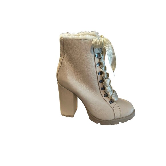 New! Schutz Zhara Winter Leather Bootie Beige Leather Faux Fur Lining SZ 10.5B - Picture 1 of 7